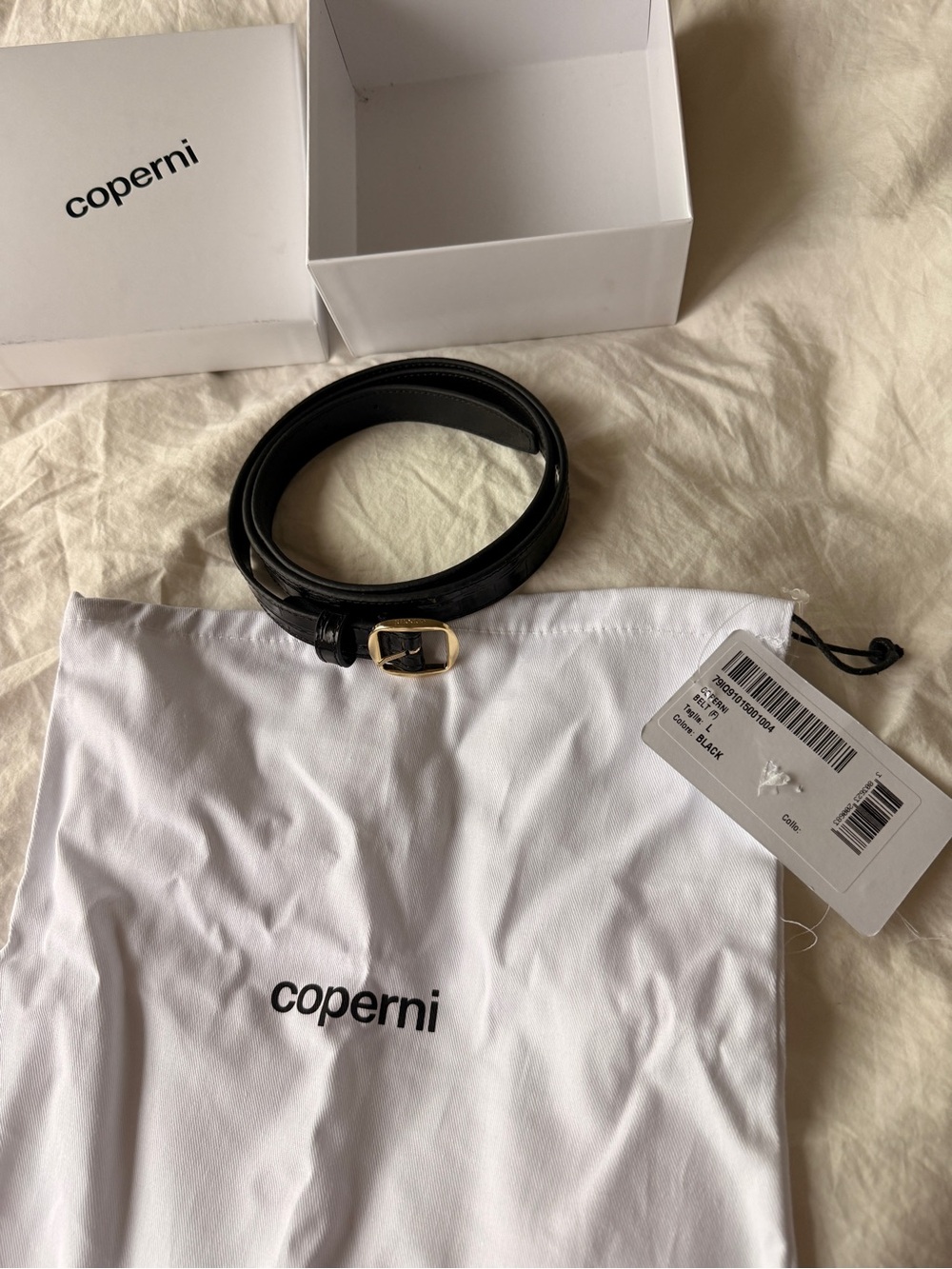 Coperni Black Leather Belt with Gold-Tone Buckle